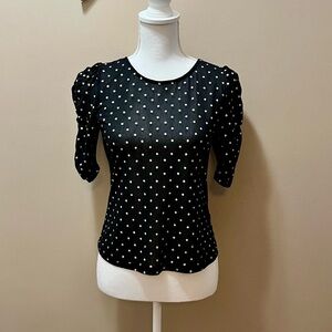 1 State Black and Gold Ruched Sleeve Blouse Size Small